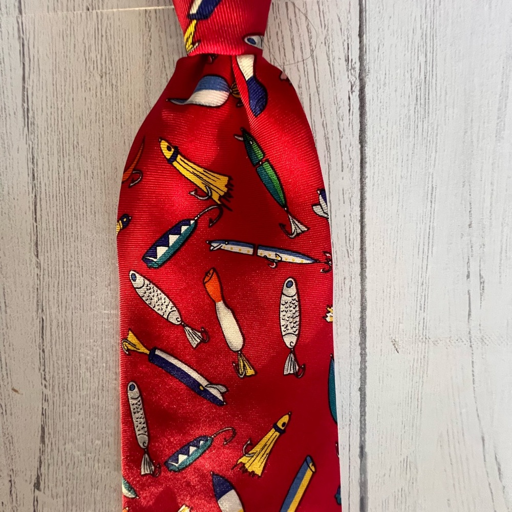 ALYNN NECKWEAR (2) 100% Silk Red NeckTies Fishing Tie Saltwater 3.5x60 VTG USA - Picture 13 of 16